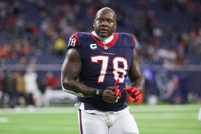 Houston Texans offensive tackle Laremy Tunsil (78) walks off the field before the game against the Cleveland Browns at NRG Stadium.
